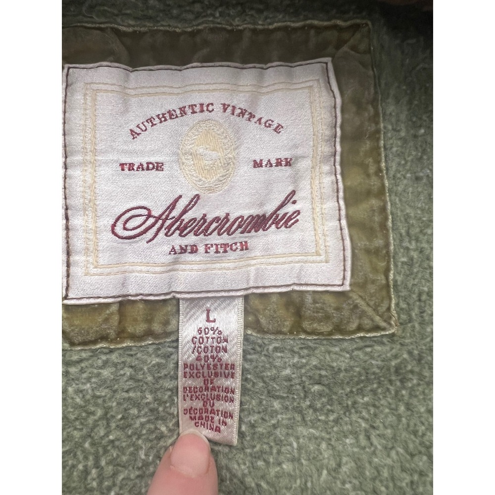 Abercrombie & Fitch Full Zip Hoodie Womens L Olive Green Vintage Y2K Waffle Hood - Picture 6 of 7